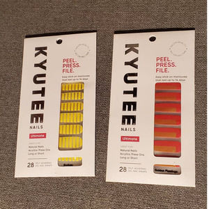 LOT KYUTEE Nails Peel Press File Self-Adhering Wraps RADIATE & GOLDEN FLAMINGO